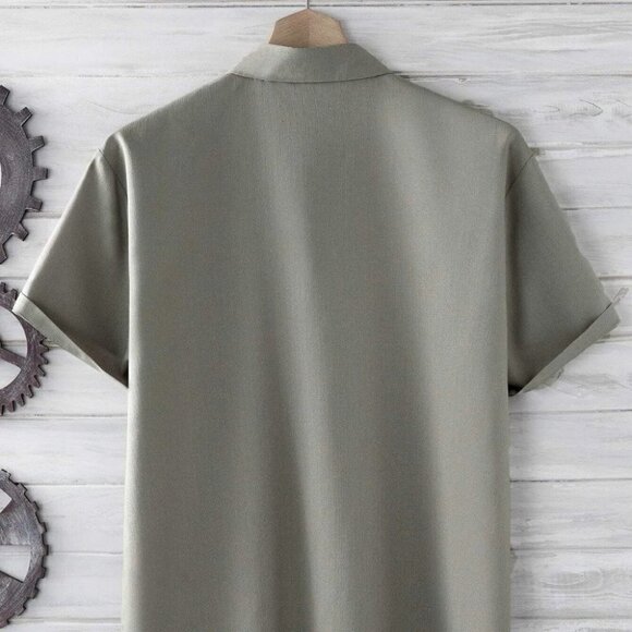 Grey Basic Men's Button Up Shirt - Picture 3 of 6